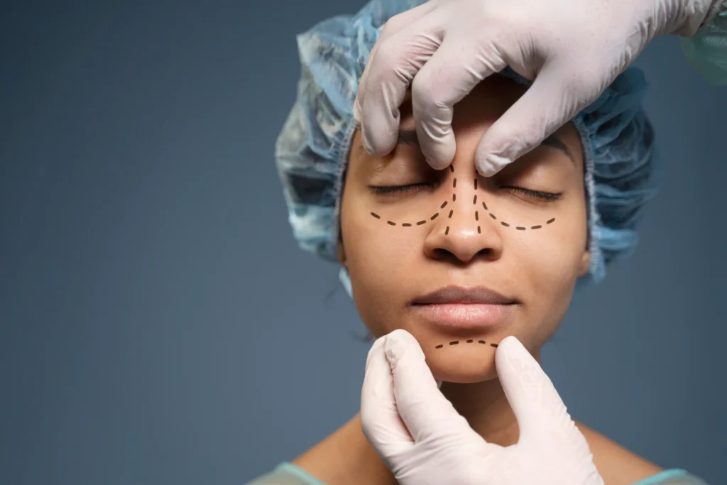 A woman getting ready for a nose job surgery.