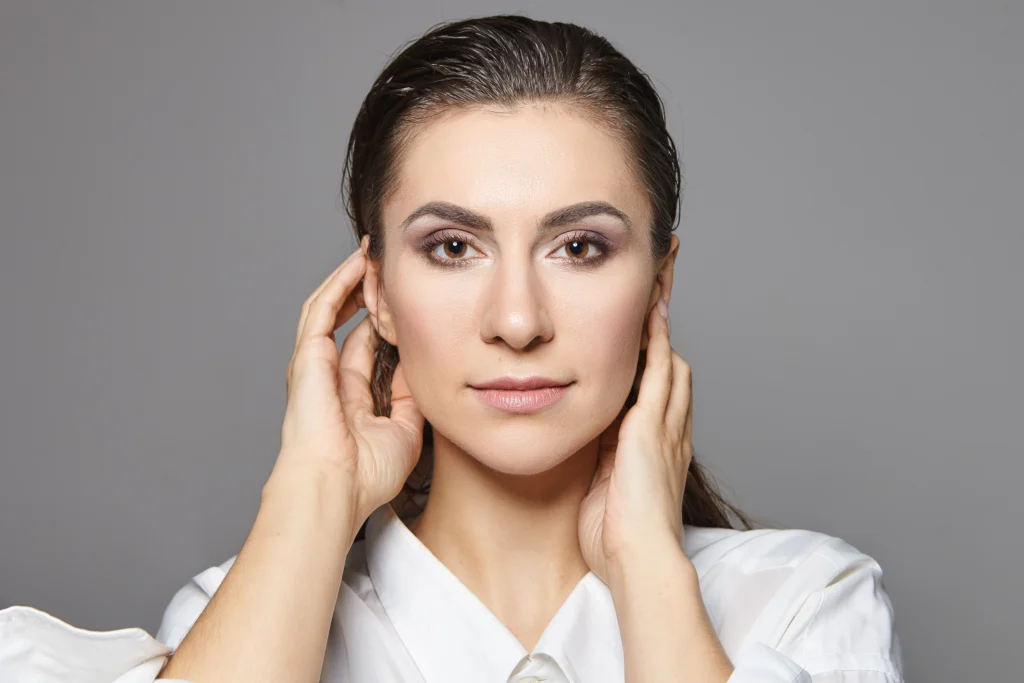 Close-up view of a woman.