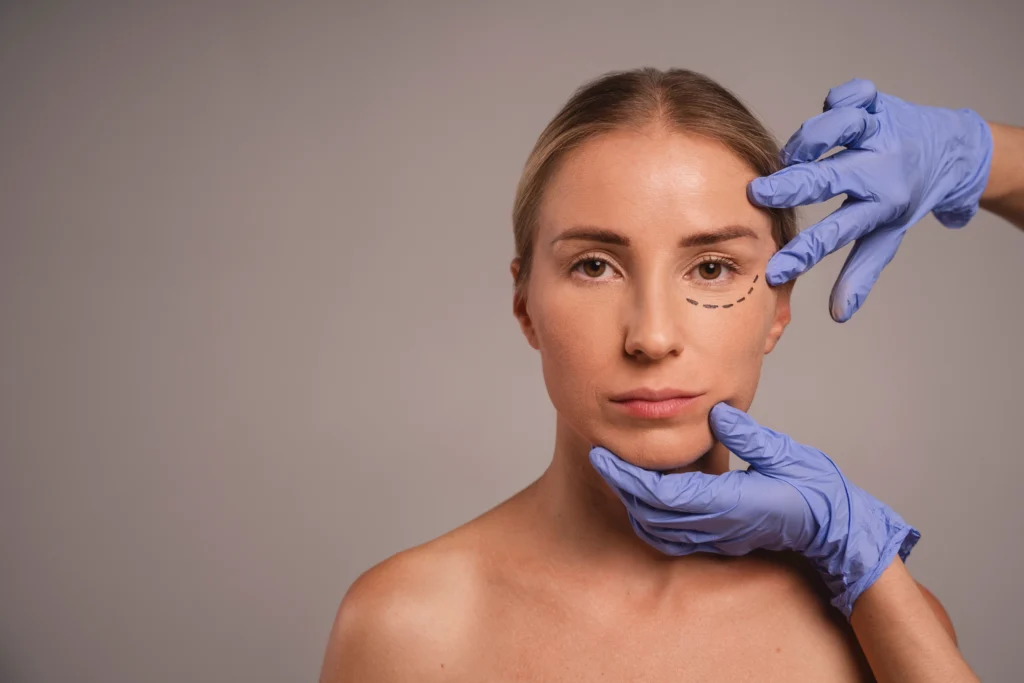 A woman preparing for cosmetic surgery.