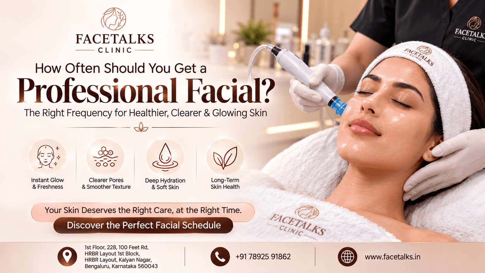 Professional facial treatment at Facetalks Clinic Bangalore explaining how often to get a facial based on skin type and concerns.