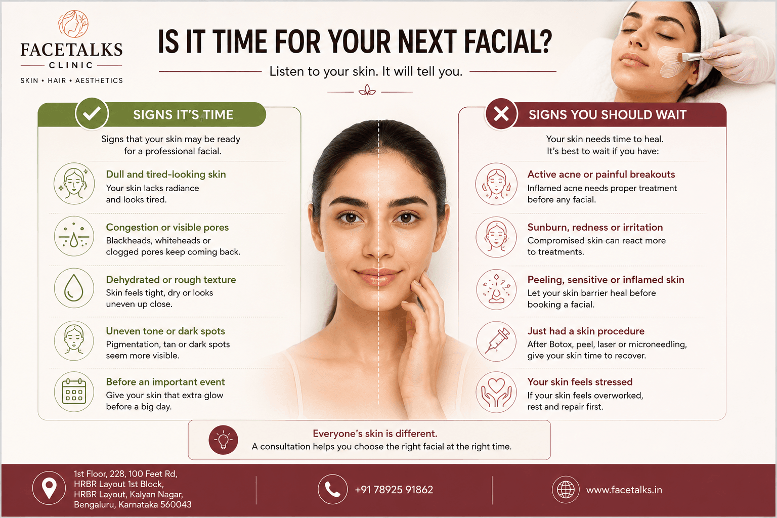 Signs it may be time for your next facial and signs you should wait before treatment at Facetalks Clinic Bangalore.