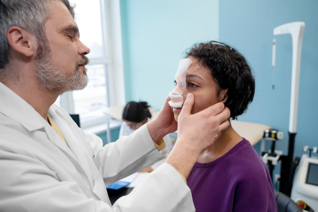 Doctor checking patient post-operatively.
