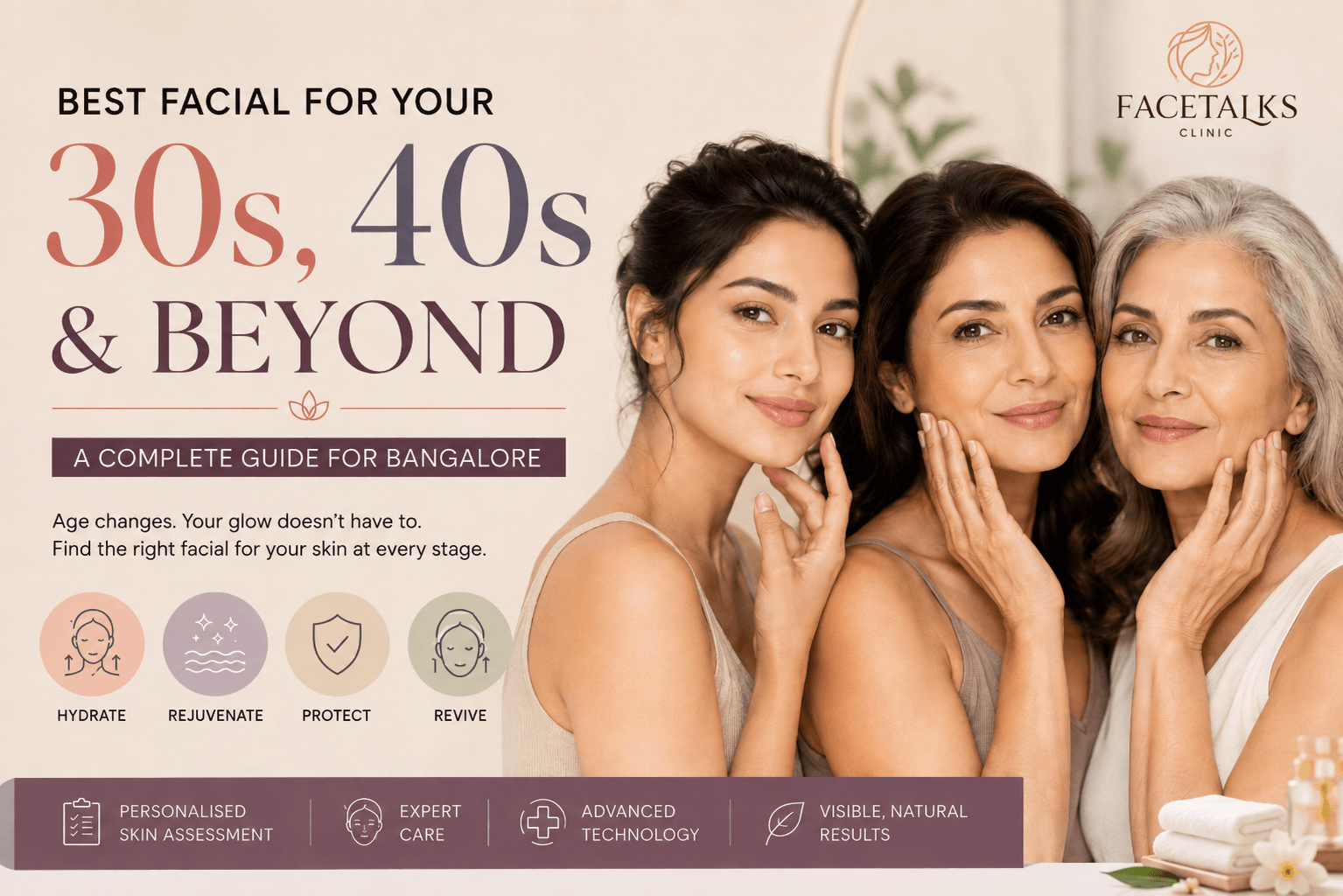 Best facial for your 30s, 40s and beyond in Bangalore – age-based skincare and facial treatments at Facetalks Clinic.
